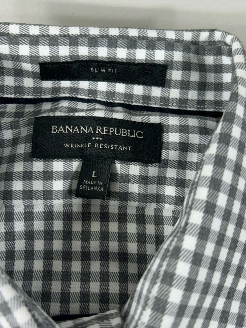 Banana Republic Men's Slim Fit Wrinkle Resistant Black Check Dress Shirt Large